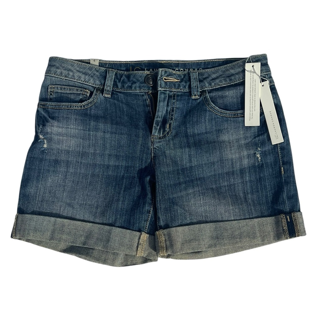 LC Lauren Conrad Denim Shorts Size 4 NWT Cuffed Mid Rise Distressed Blue Jean